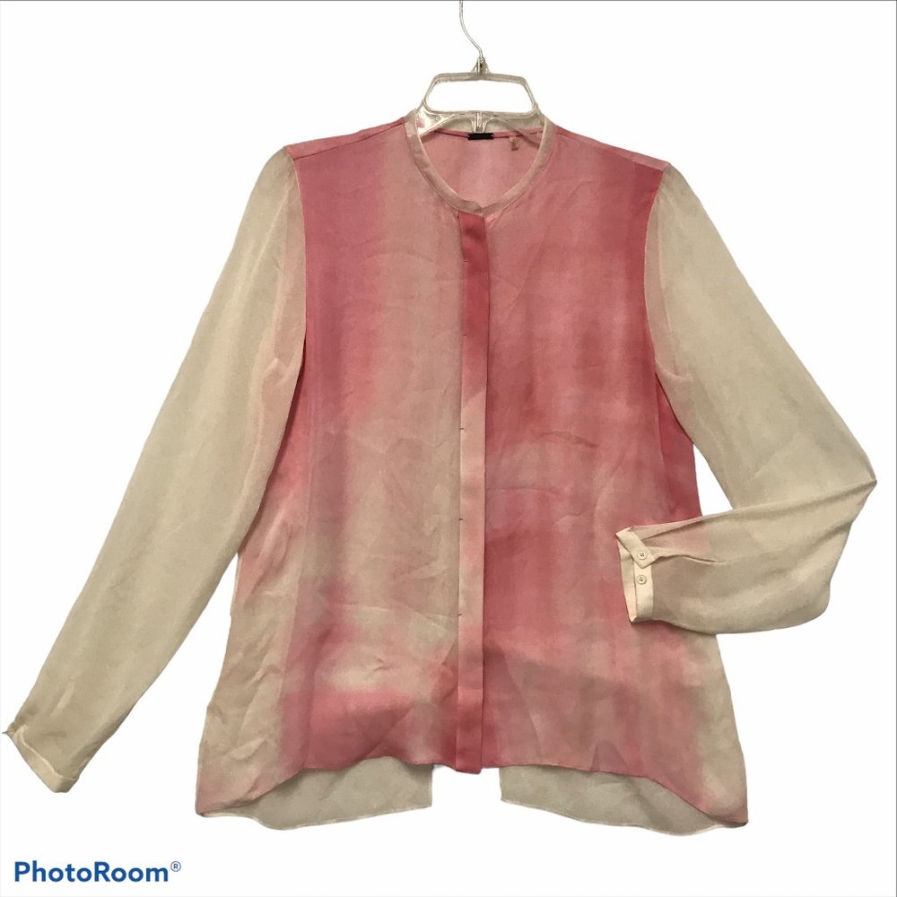 Elie Tahari Womens S Silk Top Long Sleeve Pink Ombre & White
